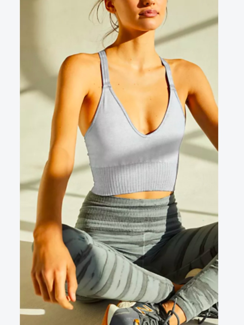 FP Movement by Free People Good Karma Light blue Ribbed V-Neck Sports Bralette